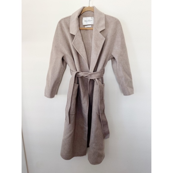Max Mara Australian Wool Drape Wrap Belted Coat Taupe XS - Picture 2 of 6
